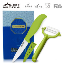 2PCS Ceramic Fruit Knife Set Cheese Cutter in Colorbox Packaging